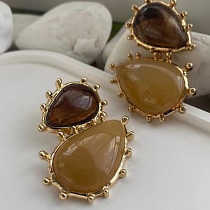 İki Renkli Amber Damla Küpe